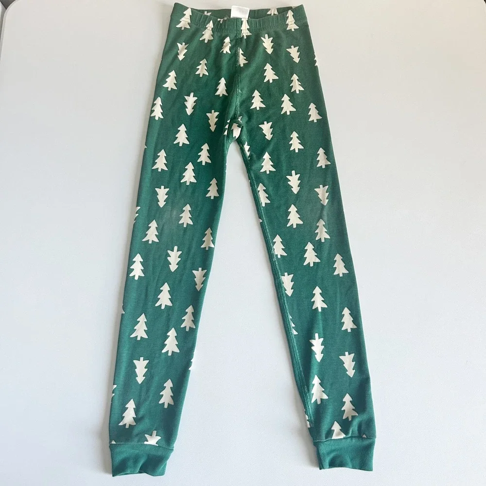 Hanna Andersson Kids Green Christmas Pine Tree‎ Modal Holiday Pajama Set Size 8